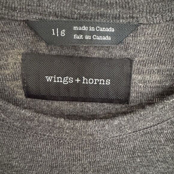 Wings + Horns T-Shirt Mens Large Medium Slub Dark Heathered Shirt Made in Canada - Picture 2 of 6